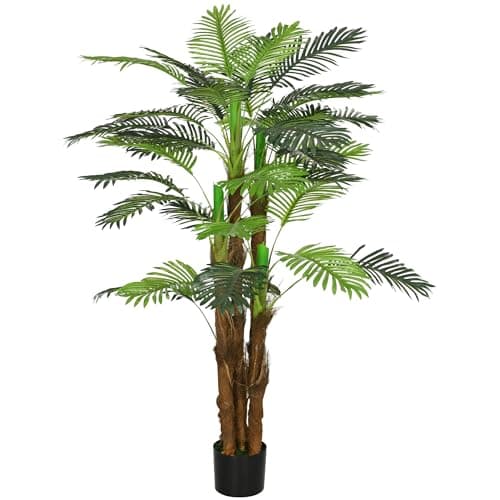 Outsunny Palmier Artificiel H.1,6 m Arbre Artificiel Tronc Branches Lichen Feuilles Grand réalisme Pot Inclus