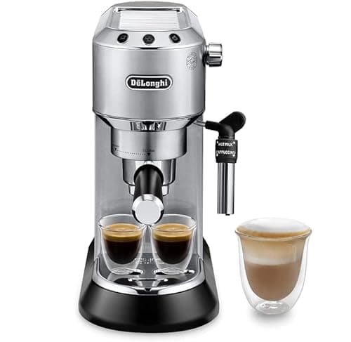 De'Longhi Dedica Style EC685.M, Machine à Expresso avec Buse à Mousse de Lait Professionnelle, Seulement 15 cm de Large, Réservoir de 1 L, Boîtier en Métal, Compatible avec les Dosettes E.S.E, Métal