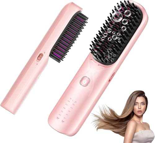 Bopcal Brosse Lissante Sans Fil 10000mAh - 3 in 1 Fer a Lisser 300 Millions d'ions Négatifs, Mini Lisseur 30S Chauffage, Céramique Anti-BrûLure, 120Min Autonomie, pour Voyage, Portable & Powerbank