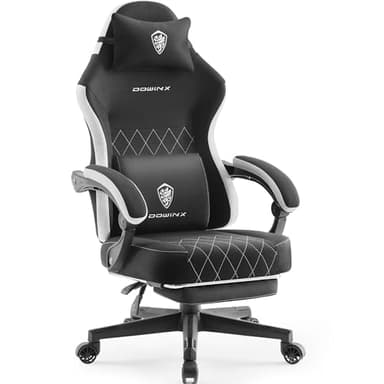 Dowinx Chaise de Gaming en Tissu avec Coussin de Printemps, Soutien Lombaire et Repose-Pieds pour Adultes, Fauteuil de Jeu Ergonomique, Grand et Haut, pour Jeux de Bureau, 135 kg, Noire
