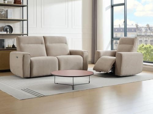 Vente-unique - Canapé 3 Places et Fauteuil Relax électrique en Tissu Beige LORGITA