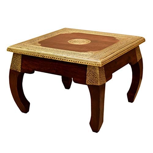 Table Opium oriental moyen 46 x 46 cm Hauteur 34 cm en Bois massif Sheesham avec incrustations en Laiton | Table basse vintage | Casa Moro MA5200