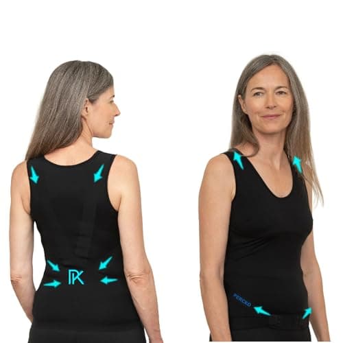 PERCKO - T-Shirt Discret pour Femme - Technologie Brevetée - Soulage le Mal de Dos - Sans Manches - Col Rond - Noir - Taille H2 P3