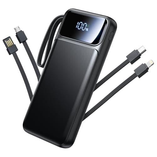 Batterie Externe 10000mAh Power Bank,Chargeur Portable 22.5W PD Rapide avec 4 Câbles Intégrés (USB-C/Lightning/USB-A/Micro-USB),6 Sorties & 3 Entrées pour iPhone 16/15, Samsung S24/S23, iPad, AirPods