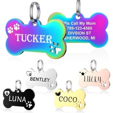YEHANTI Medaille Chien avec Gravure Personnalisée, Médaille Chien et Chat Identification avec des icônes belles, Medaille Pour Chien en Acier Inoxydable avec Prénom Adresse Tel Gravés (Os)