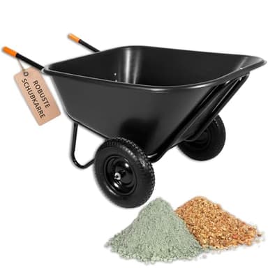 SPRINGOS - Brouette de jardin 300 litres à deux roues, capacité 160 kg, roues pneumatiques, baignoire en plastique, montage facile, pour le jardinage et la construction