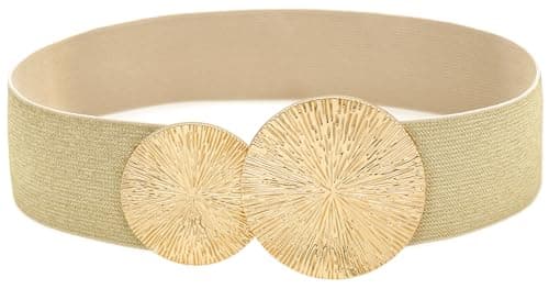 BAOKELAN femmes larges ceintures extensibles ceinture élastique Cinch pour robes Bling Beige Gold 65CM