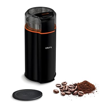 Krups Moulin à café électrique, Lame en acier inoxydable, Puissance 175 W, Broyeur grain silencieux et polyvalent, Compatible lave-vaisselle, Fonctionnement simple, Silent Vortex, Noir GX332810
