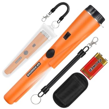Détecteur de métaux pointeur pour la détection de métaux, Chasse au Trésor, Recherche 360 ° Or Chasse au Trésor Aiguille avec Ceinture, Holster, LED, Outils étanches Accessoires (Orange)