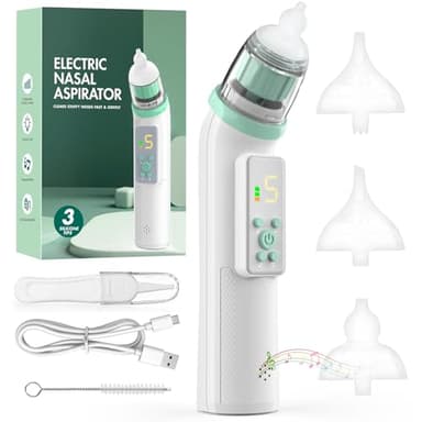 YSWOVUO Electrique Mouche Bebe avec 5 Niveaux D'Aspiration, Aspirateur Nasal Bebe Électrique, Rechargeable avec 3 Embouts en Silicone et Pincettes, Fonction Musicale et Lumières Colorées, Vert