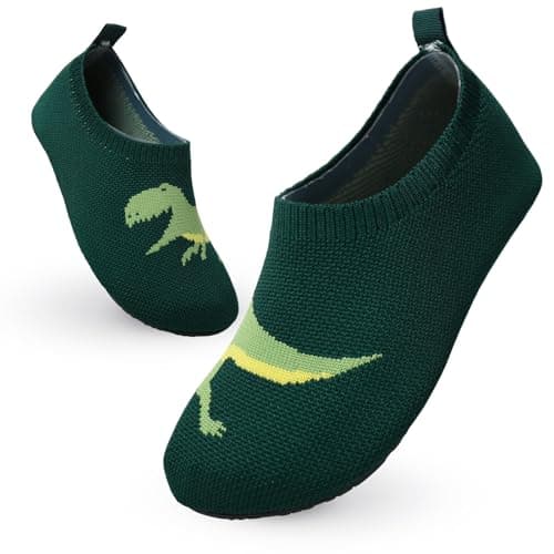 Chaussons Enfant Garçon Fille Antiderapant Pantoufles Respirant Doux et Léger Chaussette Chaussures Slippers Dinosaure Vert 32-33