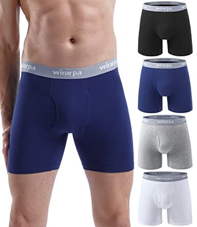 wirarpa Boxer Homme Coton Caleçon Hommes Élastique Confortable Braguette Ouverte sans Etiquette Lot de 4 Multicolor-Noir Gris Blanc Bleu Foncé Taille S