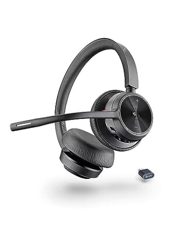 Micro-casque sans fil Poly Voyager 4320 UC - Micro-casques binauraux avec perche microphone antibruit - Connexion à un PC/Mac/Téléphone portable via Bluetooth - Fonctionne avec Teams (certifié), Zoom