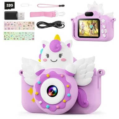 TIATUA Appareil Photo Enfant,2.0 Pouces Appareil Photo Numérique, 20MP/1080P Caméra Vidéo Selfie,32G Carte, Lecteur de Cartes, Cadeaux pour Enfants de 3 à 12 Ans (Violet)