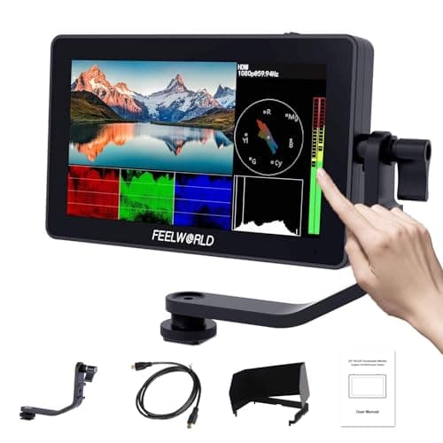 FEELWORLD F6 Plus V2 5.5 Pouces Caméra Moniteur DSLR Camera Field Monitor Touch Screen écran HDR 3D Lut Forme d'onde Small Full HD 1920x1080 IPS Video Peaking Focus Assist avec 4K HDMI Type C 8.4V