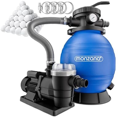 Monzana® Pompe Filtre à Sable 9.600 l/h 400W 1200g Boules Filtration raccord 2en1 32-38mm système de Filtre à Sable vanne 7 Voies Pompe Piscine