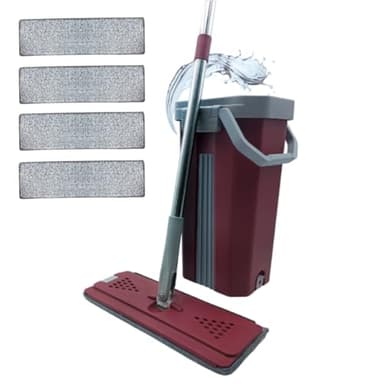 Venteo Balai Essoreur Extra Large avec Tête Pivotante 360° | Seau Double Compartiment Nettoyage & Essorage | 4 Serpillères Microfibre Lavable | Manche XL 130 cm avec Rotule à Clips