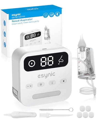 eSynic Aspirateur Nasal Électrique pour Bébé 9 Niveaux d'Aspiration Maximum 65kPa Mouché Bébé Électrique Embouts en Silicone Rechargeable Amovible Mouche Nez Bebe avec Étui de Rangement et Lampe