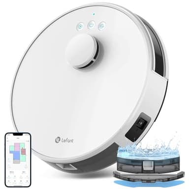 Lefant Robot Aspirateur Laveur 2 en 1 4000Pa, Navigation LiDAR, Cartographie Multi-étage, Zones Virtuelles, Connecté par Alexa/APP/WiFi, Idéal pour Poils d'animaux Tapis Sols Durs, M1 Blanc