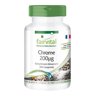 Fairvital | Chrome 200mcg - BOITE pour 300 JOURS - Fortement dosé - VEGAN - 300 comprimés - Picolinate de chrome
