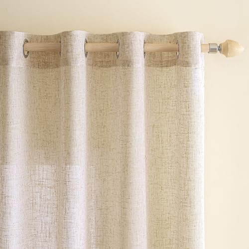 EMEMA Rideaux en Lin Transparents avec Oeillets Rideau Voilages de Fenêtre Lin Décorative Voile de Fenêtre Draperie Intérieur Elegant Vintage pour Salon Bureau 2 Panneaux 140x245 cm Ivoire