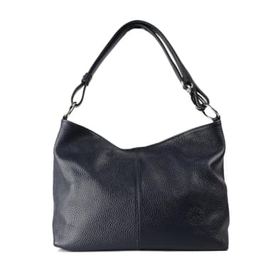 1990s Sac à bandoulière pour femme en cuir véritable, sac à bandoulière moyen en cuir, hobo avec bandoulière extensible., bleu marine