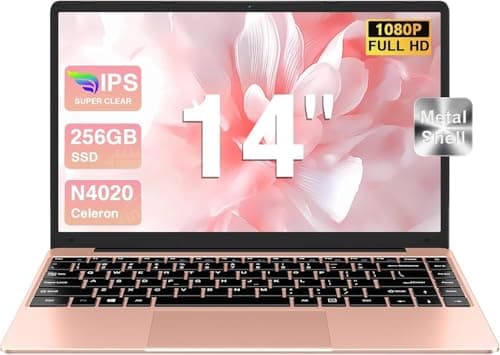 bvate Ordinateur Portable 256 Go 14" Win 11 N4020 Support Expansion 1 to SSD 1080P 2.4G+5G WiFi Mini HDMI & Souris sans Fil et Un Film de Clavier AZERTY pour Clavier - Or Rose