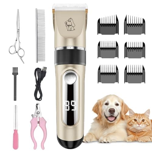 NWOUIIAY Tondeuse Chien Professionnel IPX7 Charge Rapide Tondeuse pour Chien Sans Fil à 5 Vitesses à Faible Bruit avec Ecran LCD Lames Détachable en Céramique pour Animaux Chiens et Chats etc