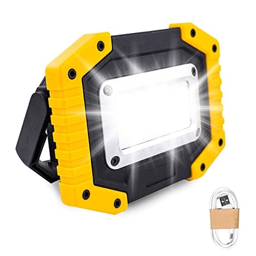 Lambony Lampe de travail LED rechargeable, 30 W, lampe de sécurité avec 3 modes, projecteur extérieur COB avec USB étanche pour cour, garage, pêche, randonnée
