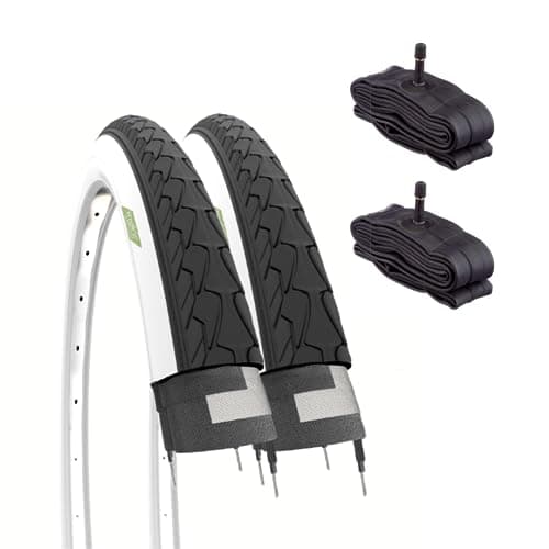 Ecovelò 2 700 x 35 C (37-622) + Chambres Valve américaine pneus Routiers 28 1 5/8 3/8 Citybike Trekking Adulte Unisexe, Blanconero, Taille Unique