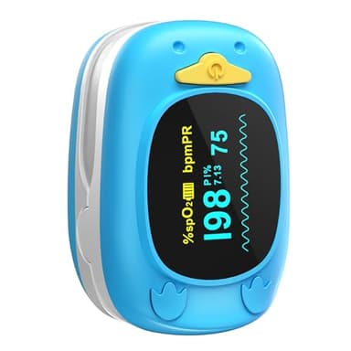 HealthTree Moniteur portable de saturation en oxygène du sang du bout des doigts, oxymètre de pouls pédiatrique avec écran OLED, 2 piles AAA incluses, adapté aux nourrissons et aux enfants
