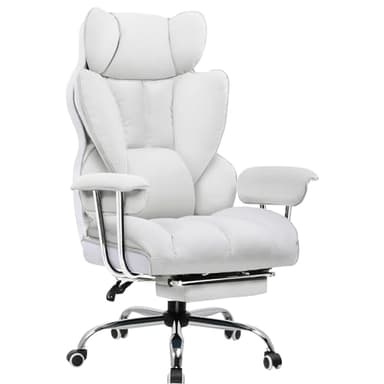 GTPLAYER Chaise Gaming, Fauteuil Gaming, Chaise de Bureau Ergonomique, Siège de Bureau Réglable, Hauteur d'assise réglable, avec Repose-Pieds Télescopique, Chaise pivotante, Blanc