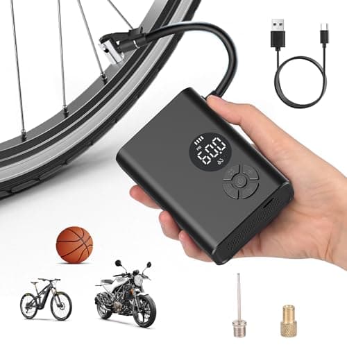 Gerbala Pompe à Vélo Électrique Portable, Mini Gonfleur Velo Electrique Rechargeable 130 PSI avec Écran Digital & LED, Compatible Valves Presta/Schrader, Idéale pour VTT, Vélo de Route et Ballons