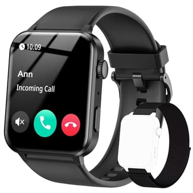 IOWODO Montre Connectée Femme Homme, Montre Appel, Appels Numérotation, 100 Modes de Sport, Écran 1.85 Pouce, Assistant Vocal, Bluetooth 5.0, pour Android/iOS (Noir)