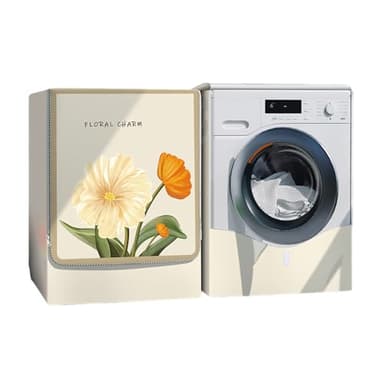 Odot Housse pour Machine à Laver Couverture Lave-Linge Anti-poussière Imperméable Couverture Tumble Protection pour Face Avant de Machine à Laver et Sèche-Linge (Fleur Beige,XL (8,5-10 kg))