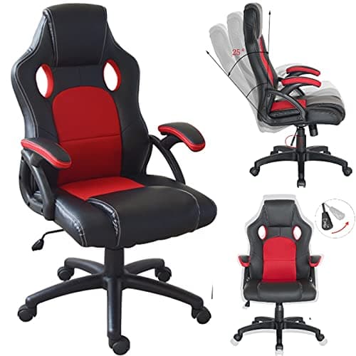VDD Chaise de Jeu Wouter Junior - Chaise de Bureau Style Gaming Racing - réglable en Hauteur - Noir Roug