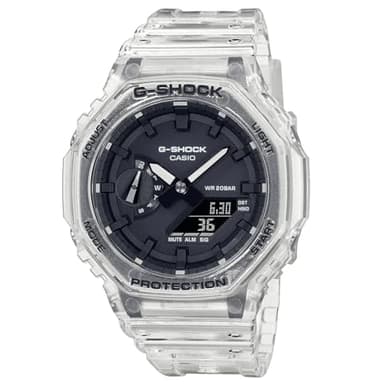 Casio Montre Quartz Homme 48.00mm avec Cadran Noir Digitale et Bracelet en Plastic/Resin Bracelet Transparent GA-2100SKE-7AER
