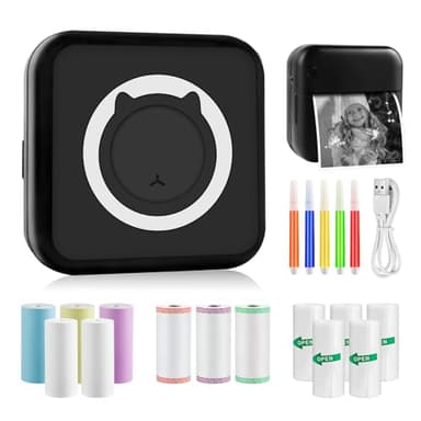 GuKKK Imprimante Photo Portable, Mini Imprimante Photo Instantané sans Fil, Imprimante Thermique sans Fil BT Imprimante Mobile, Imprimante pour Photos Liste d'étiquettes, pour Photo, Reçu, Mémos