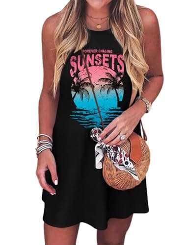 Voqeen Femme Robes Été Fluide T-Shirt Robe de Plage sans Manches Chic et Elegant Col en Rond Summer Dress for Women Cotton Robes Mi Longue Respirant