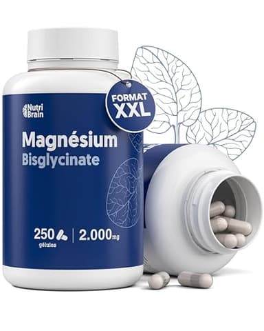 250gél. Bisglycinate de Magnésium 2.000mg | MAX Absorption, Sans Effets Laxatifs | Sommeil Réparateur et Énergie, Réduction de l'Anxiété, Soutien Osseux et Musculaire, Concentration