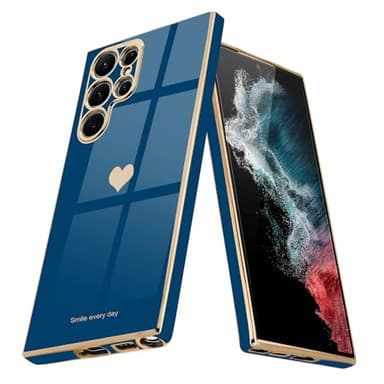Teageo Coque pour Samsung Galaxy S22 Ultra 5G, Jolie Coque de téléphone pour Filles, Protection Luxueuse d'appareil Photo galvanisé, Coque résistante aux Chocs pour S22 Ultra 5G, Bleu Marine