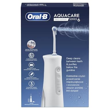 Oral-B AquaCare Pro-Expert Série 6 Irrigateur avec Technologie Oxyjet, 3 Embouts, 2 Types De Flux D'eau, Blanc