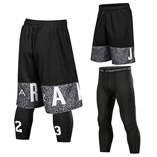 Mikelabo Shorts Homme Basketball NBA Shorts Jordan 3/4 Coton Running Poche Noir Imprimée Lettre M
