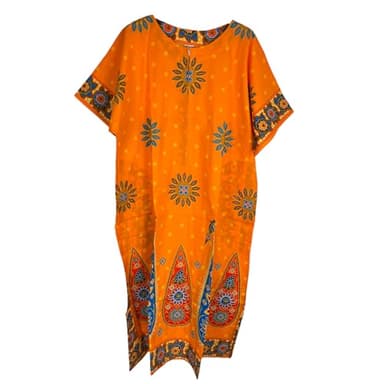 Kiran Fashion Robe caftan longue d'été pour femme 100 % coton imprimé ethnique couverture de plage taille unique, Orange, taille unique