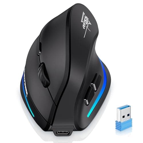 ECHTPower 2024 Update Souris Ergonomique sans Fil, 2.4GHz Souris Verticale Rechargeable, Wireless Mouse Droitier Silencieuse, 4800 DPI Réglable Interface Type C pour PC Laptop Ordinateur Mac Windows