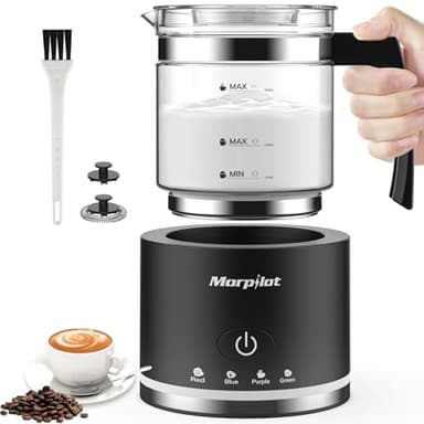 Morpilot Mousseur à Lait Électrique 4 en 1, Grande Capacité 500ml 600W Milk Frother en Verre à Mousse de Lait Chaude Froide et Lait Chaud, Emulsionneur de Lait Divisé pour Cappuccino Macchiato