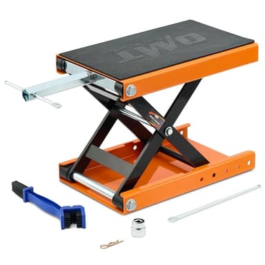 Orion Motor Tech Cric à Ciseaux pour Motos Capacité 500kg Hauteur de Levage 9,5-37 cm Support de Plateforme Élévatrice Caoutchouc Antidérapant, Entretien pour Motos VTT Scooter Touring Cruiser, Orange