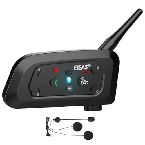 EJEAS V6 Bluetooth Intercom Moto Duo 1200M Motocyclette Bluetooth Communication Système, Kit Main Libre Moto avec Réduction du Bruit, Connexion de jusqu'à 6 conducteurs, USB-C
