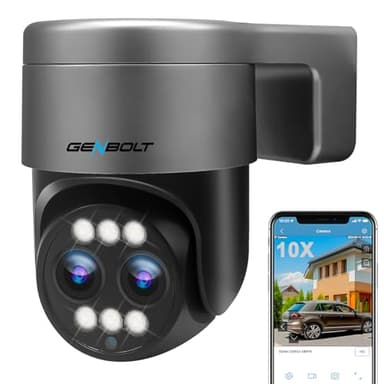 GENBOLT 2.5K WiFi Caméra de Surveillance Extérieure avec PoE, Double-Objectif 2.4/5Ghz Bi-Band IP 4MP CCTV avec 12X Zoom Hybrid, Détection Humaine/Véhicule Nocturne Couleur Suivi Automatique IP66
