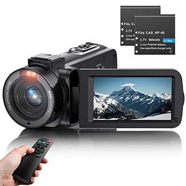 VAHOIALD Caméscope 3.0'' Vidéo FHD 1080P 36MP 30FPS Youtube Vlogging Caméra pour Nuit IR Zoom Numérique 16X 270° IPS écran Rotatif Enregistreur Numérique avec Télécommande et 2 Piles